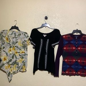 Mossimo Chaps Old Navy Tops Bundle of 3 Purple Black Yellow Size L